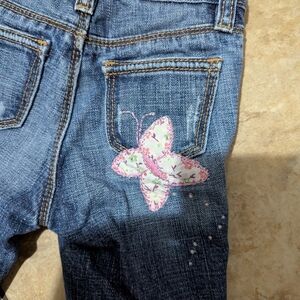 GAP Blue Jeans with Pink Embroidered Butterfly.  Zipper. Size 12-18 months